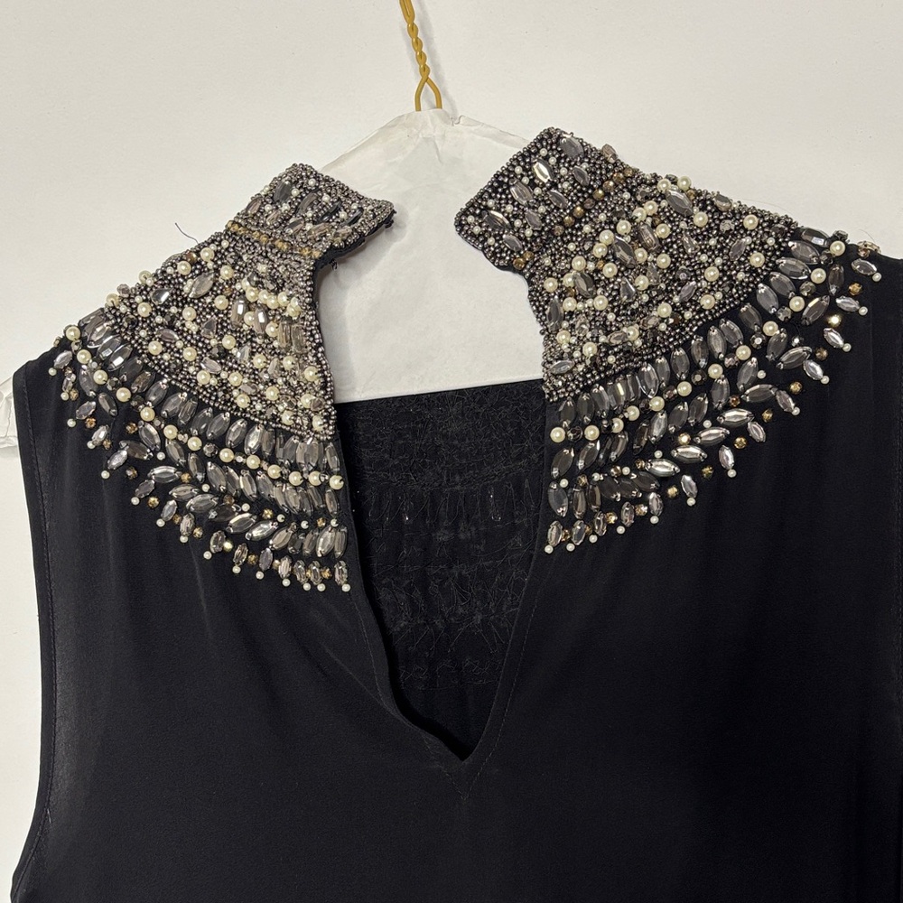 Haute Hippie Black High-Low Dress with Beaded Neckline - Picture 3 of 6